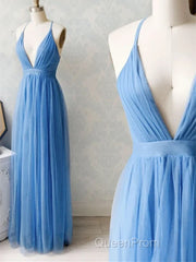 A-Line V Neck Chiffon Long Evening Prom Dresses Formal Evening Dresses Bridesmaid Dresses