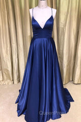 A Line V Neck Green/Blue Backless Long Evening Prom Dresses, V Neck Backless Green/Blue Formal Graduation Evening Dresses