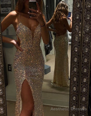 A-line V Neck Prom Dress With Split