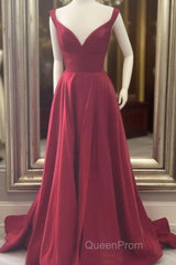 A Line V Neck Red Burgundy Long Evening Prom Dresses, Off The Shoulder Red Burgundy Formal Evening Dresses