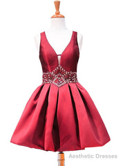 A-line V-neck Sheer Back Beaded Crystals Homecoming Dress