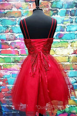 A Line V Neck Short Dark Red Lace Evening Prom Dresses, Short Dark Red Lace Formal Homecoming Dresses
