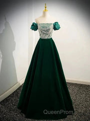 A-Line Velvet Sequin Beads Green Long Evening Prom Dresses Evening Dresses Elegant