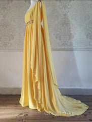 A-Line Wedding Guest Dresses Elegant Dresses Evening Party Court Train Sleeveless One Shoulder Chiffon With Strappy