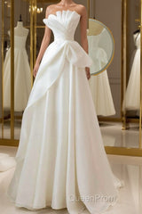 A-Line White Organza Long Evening Prom Dresses, White Long Formal Dresses