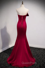 A Noble And Minimalist Wine Red Sleeveless Off Shoulder Ball Dresses With Wine Red Strapless Backless Straps And Ground Length Fishtail Evening Dresses