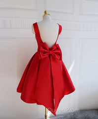 Cute A Line Satin Short Evening Prom Dresses, With Bow Evenig Dresses