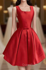 Cute A Line Satin Short Evening Prom Dresses, With Bow Evenig Dresses