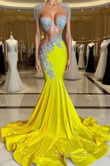 Yellow Scoop Evening Prom Dresses with Beadings and Tassels - Mermaid Long