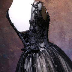 Adorable Black V-neckline Lace and Tulle Party Dresses, Short Evening Prom Dresses