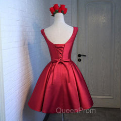 Adorable Cute Wine Red Satin Short Evening Prom Dresses , New Party Dresses