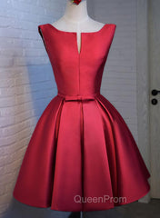 Adorable Cute Wine Red Satin Short Evening Prom Dresses , New Party Dresses