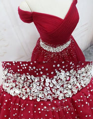 Adorable Dark Red Homecoming Dresses , Tulle Off the Shoulder Party Dresses