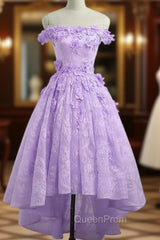 Adorable Lace Light Purple High Low Homecoming Dresses, Cute Sweetheart Evening Prom Dresses