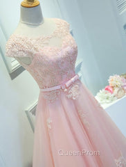 Adorable Pink Knee Length Party Dresses, Lace Applique Cute Homecoming Dresses