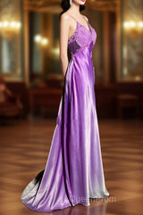 Aesthetic A Line Halter Neckline Lilac Satin Evening Prom Dresses Ruffle Long Party Dresses