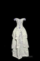 Aesthetic Ball Gown Off The Shoulder White Evening Prom Dresses Ruffle Long Party Dresses