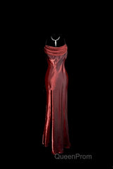 Aesthetic Mermaid Spaghetti Straps Burgundy Evening Prom Dresses Ruffle Long Party Dresses