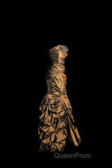 Aesthetic Mermaid Strapless Neckline Brown Taffeta Evening Prom Dresses Ruffle Long Party Dresses