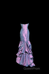 Aesthetic Mermaid Strapless Neckline Grape Taffeta Evening Prom Dresses Ruffle Long Party Dresses
