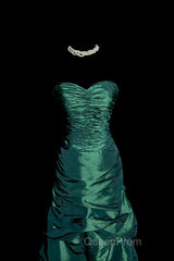 Aesthetic Mermaid Sweetheart Neckline Green Taffeta Evening Prom Dresses Ruffle Long Party Dresses