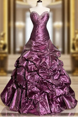 Aesthetic Mermaid Sweetheart Neckline Taffeta Evening Prom Dresses Ruffle Long Party Dresses