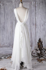 Affordable A-line Asymmetric Lace Chiffon Open Back Wedding Dresses