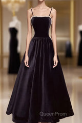 Aline Black Velvet Long Evening Prom Dresses, Black Formal Graduation With Beading