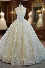 Always Remember Wearing Champagne Ball Gown Tulle Embroidery Pleats Wedding Dresses