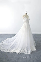 Amazing Long A-line V-neck Ruffle Appliques Tulle Wedding Dresses