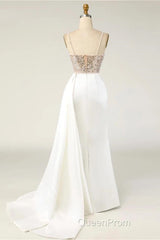 Amazing Long Mermaid Strapless Sequins Pearls Satin Formal Evening Prom Dresses