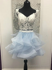 And Light Sky Blue Two Piece Off the Shoulder White Short Party Dress