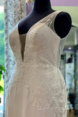 Appliques Sheer Straps Open Back Mermaid Long Wedding Dresses