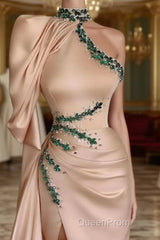 Asymmetrical High Neck Sexy Slit Evening Prom Dresses