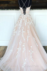 Backless Champagne Lace Evening Prom Dresses, Open Back Champagne Lace Formal Evening Dresses