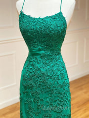 Backless Green Lace Mermaid Evening Prom Dresses, Open Back Mermaid Lace Evening Dresses
