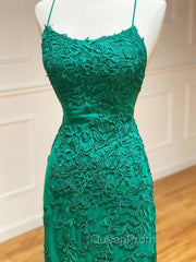 Backless Green Mermaid Lace Evening Prom Dresses, Open Back Green Lace Mermaid Evening Dresses