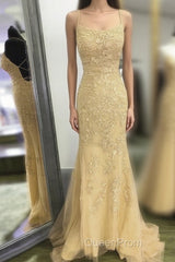 Backless Orange Lace Long Evening Prom Dresses, Mermaid Orange Lace Formal Dresses