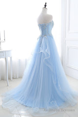 Light Blue Beaded Long Prom Dress