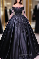 Ball Gown Appliques Long Sleeve Satin Dresses