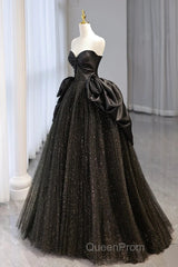 Ball Gown Black Sweetheart Neck Satin Tulle Long Evening Prom Dresses