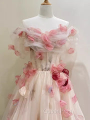 Ball Gown Champagne Floral Evening Prom Dresses Long Party Dresses