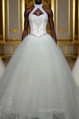 Ball Gown Halter Floor-Length Tulle Wedding Dresses With Beading