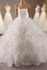 Ball Gown Luxury White Tulle 3D Flower Wedding Dresses