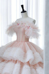 Ball Gown Off Shoulder Pink Tulle Long Evening Prom Dresses, Sweet 16 Dresses