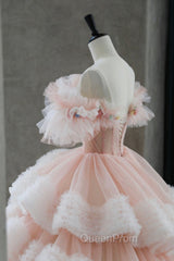 Ball Gown Off Shoulder Pink Tulle Long Evening Prom Dresses, Sweet 16 Dresses