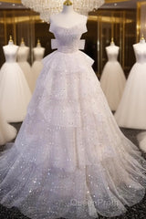 Ball Gown Off Shoulder Tulle Sequin Light Pink Long Evening Prom Dresses