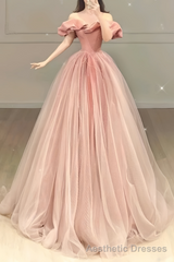 Ball Gown Off The Shoulder Floor Length Sleeveless Pink Prom Dress