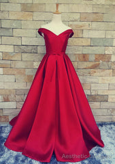 Ball Gown Off-The-Shoulder Sweep Train Satin Prom Dresses With Waistband