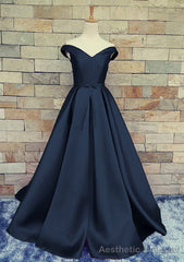 Ball Gown Off-The-Shoulder Sweep Train Satin Prom Dresses With Waistband